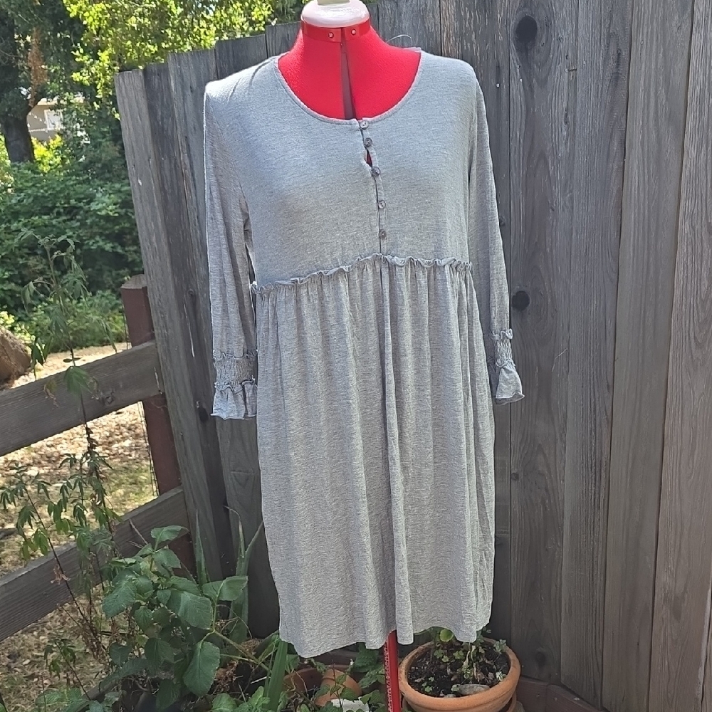 Gray Babydoll Long Sleeve Dress